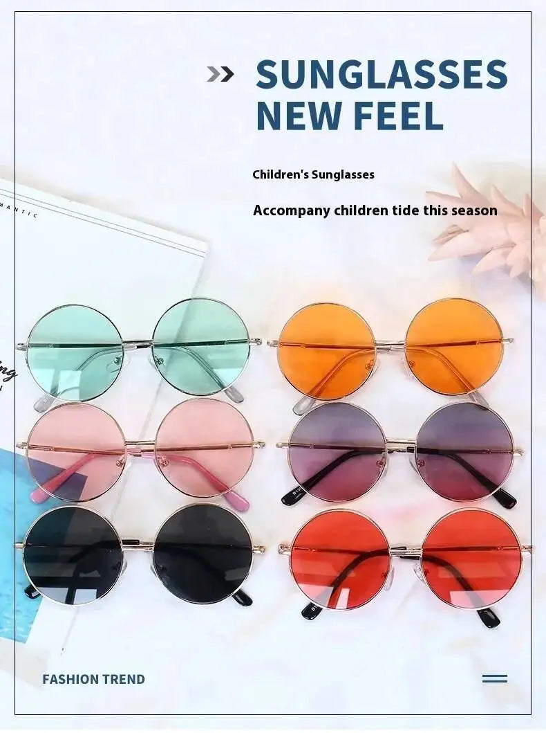 2025  Children's 2-8 Years Old Baby Glasses British Style Metal Sunglasses Sun Visors Sunglasses New Round Frame