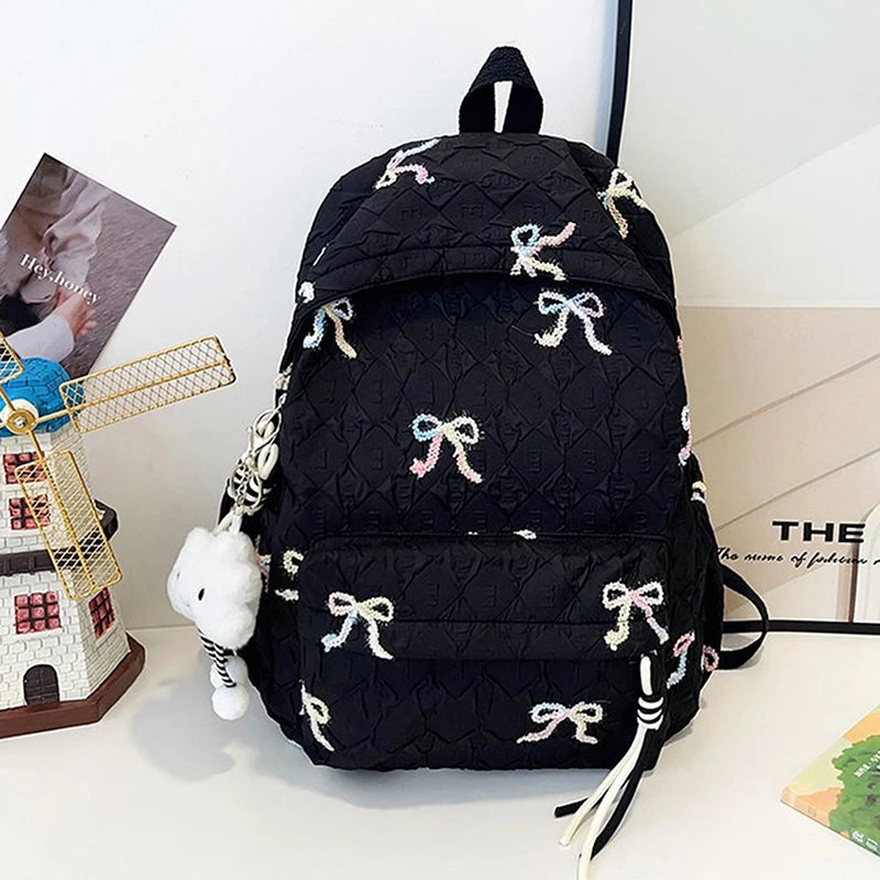 Versatile Junior High School Student Travel Laptop Backpack Cute Schoolbag Female Middle School Student Fashion Bowknot Backpack