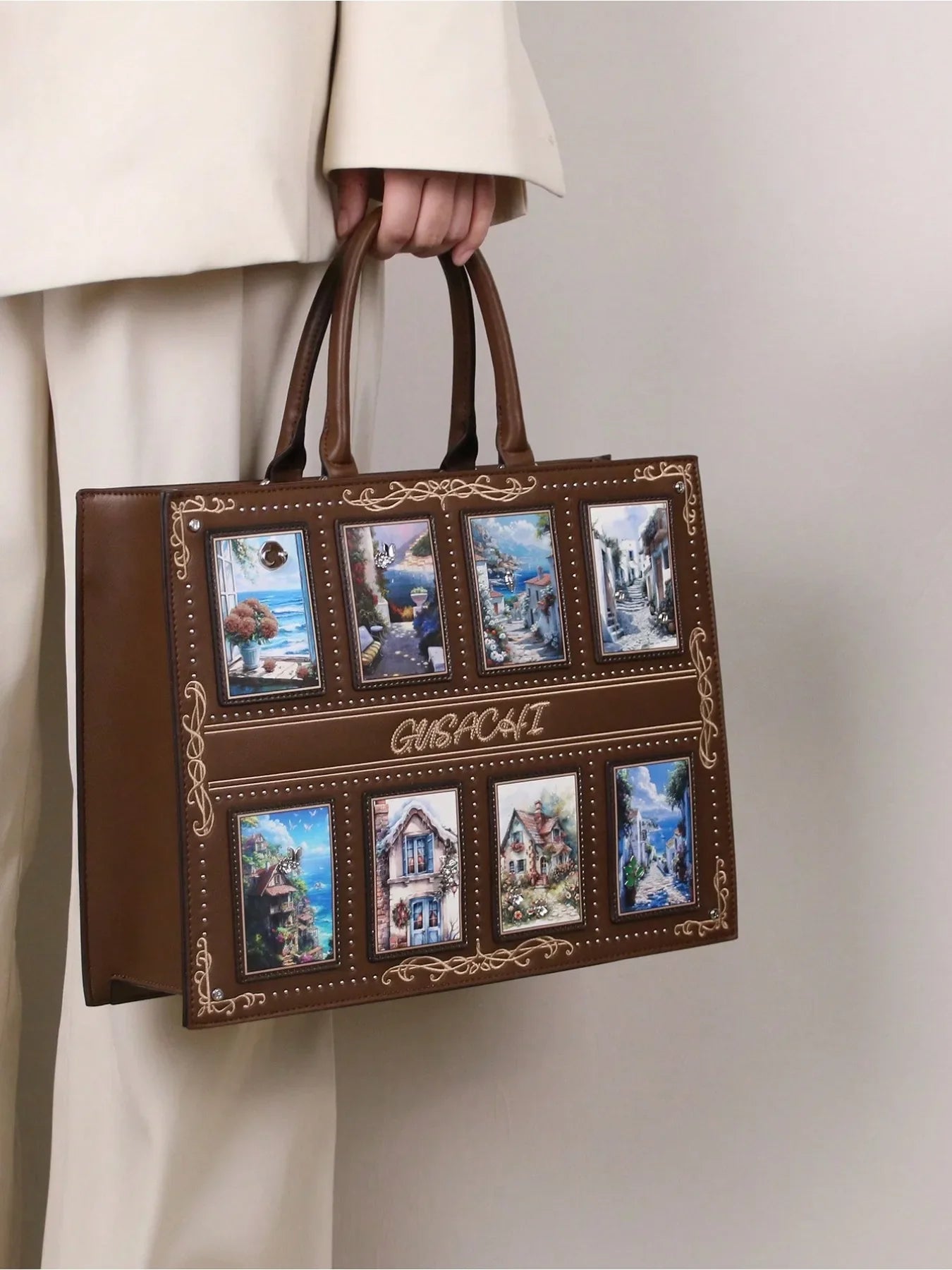 Cross-border European and American fashion exquisite tarot card pattern inlaid diamond embroidery handbag square bag