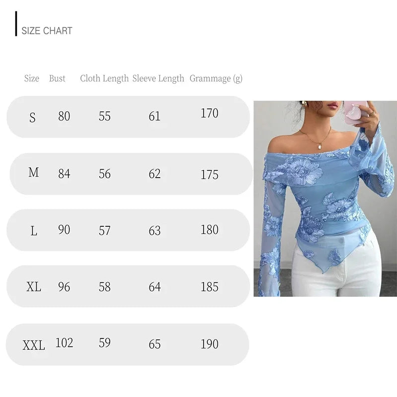 Sexy Irregular Off Shoulder Printed Long Sleeve T-Shirt Women Elegant Slim Fit T Shirts For Women Fashion Tops Tee