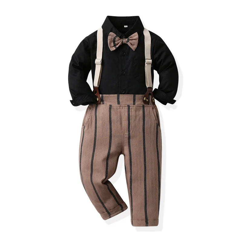 Baby Boys Party Dress Suit Cotton Long Sleeve With Shirt + Suspenders Pants 2PCS Outfits Kids Boys Gentleman Clothes Sets