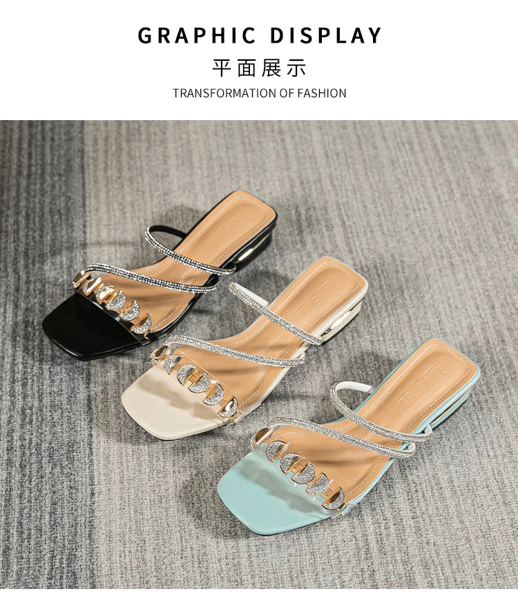 summer new women's slippers outdoor sandals casual flat shoes Stylish metal design Korean style office wear Large size 43
