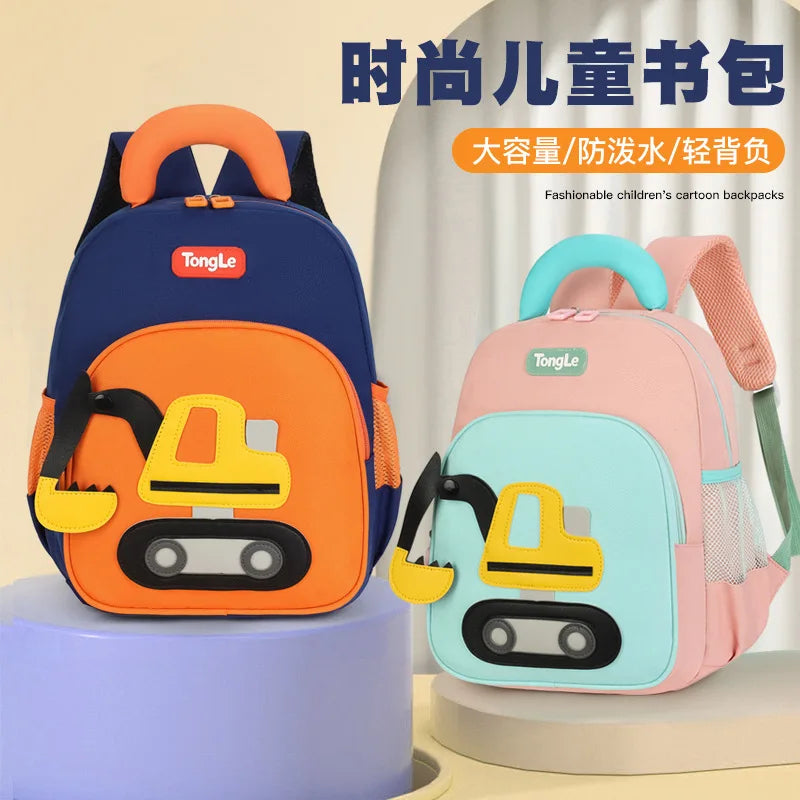 Water-proof Oxford son garden primary school pupil's school bag cartoon cute excavator private shoulders children backpack
