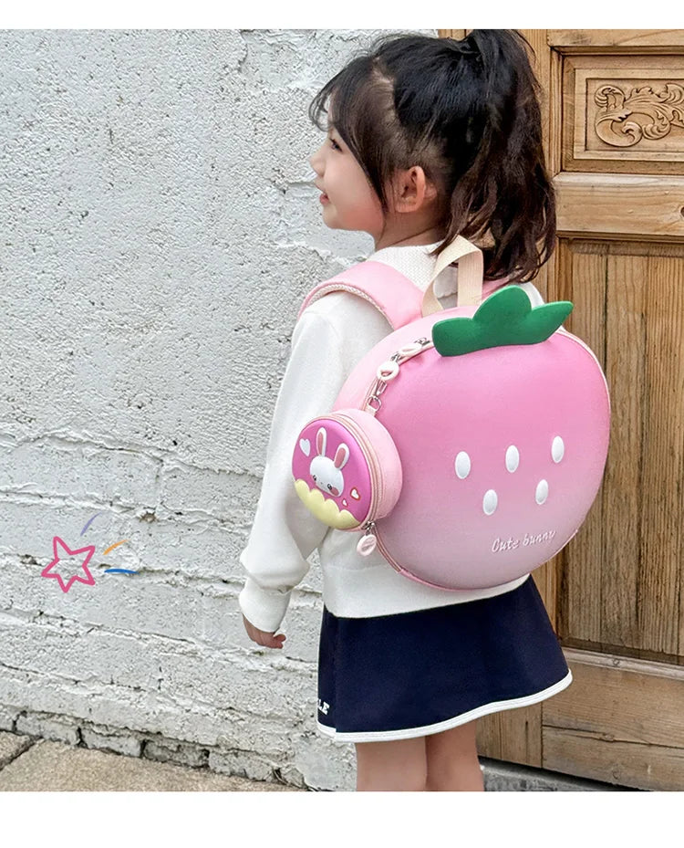 Cartoon Children Backpack 3D Strawberry Cute Toddler School Bags Fashionable New Outdoor Kids Eggshell Bag Accessories