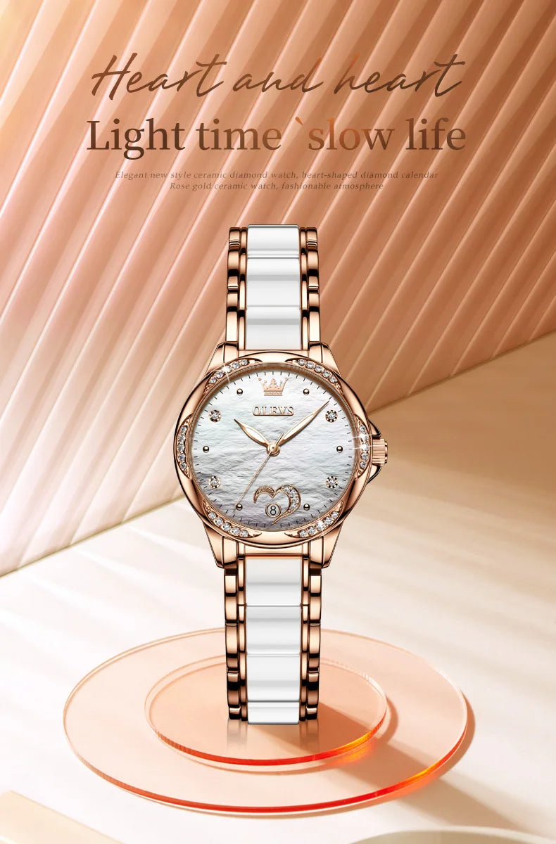 OLEVS Ladies Watch Woman Luxury Fashion Waterproof Watch for Women Watches Ceramic Automatic Mechanical Clock Gift Relogio