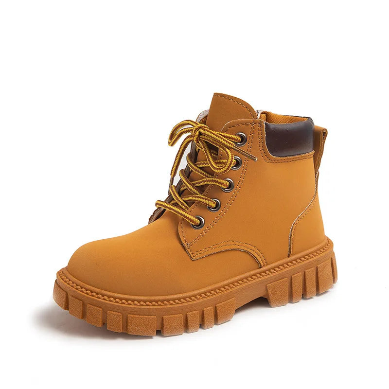 Fashion Boy Girl Short Boots Non-Slip British Style Boots Children's Side Zipper Design Single Boots Leather Boots Anti-skid