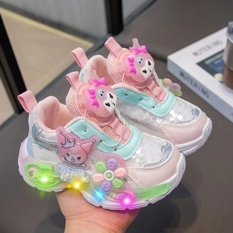 Sanrio Melody  Kids Running Shoes Spring Summer Swivel Button Casual Shoes hello kitty Girl Mesh Breathable Sneakers