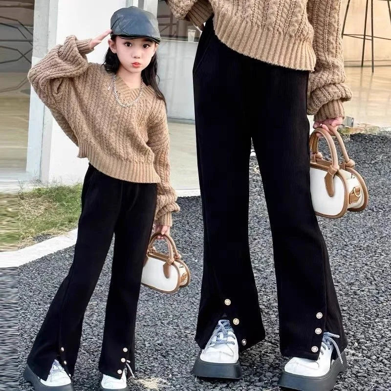 New Girls Flared Pants Kids Thin Cotton Trousers Spring Autumn Fashion Bell-bottom Trousers Teen Sweatpants 4-12 Years