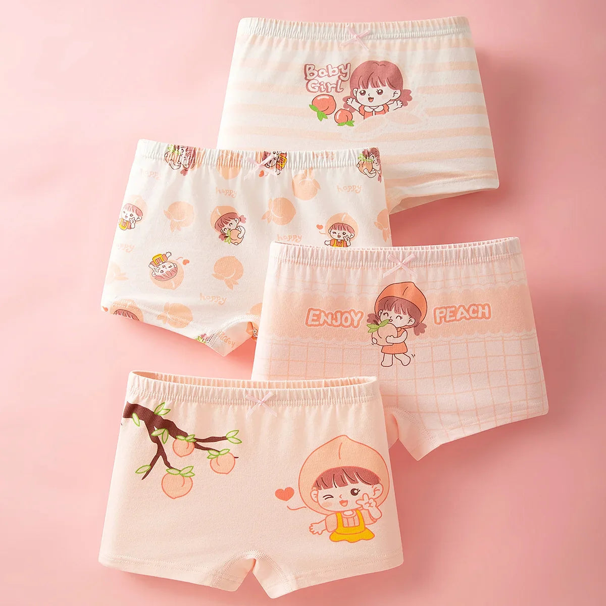 4pcs Cotton Girls Soft Panties Baby Lovely Character Pattern Cartoon Panty Students Boxer Briefs Kids Underwears Children Boxers