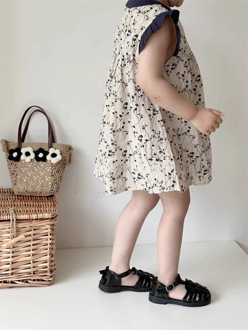 Girls summer floral dress 2024 new summer baby cotton halter dress children sleeveless undershirt skirt 2t 3t 4t 5t 6t 7t