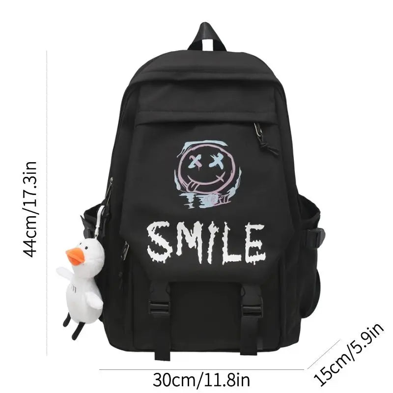 Fashion Cute Cartoon Pattern Waterproof Student School Bag, Casual Large Capacity Nylon Zipper Backpack Woman and Man, Unisex