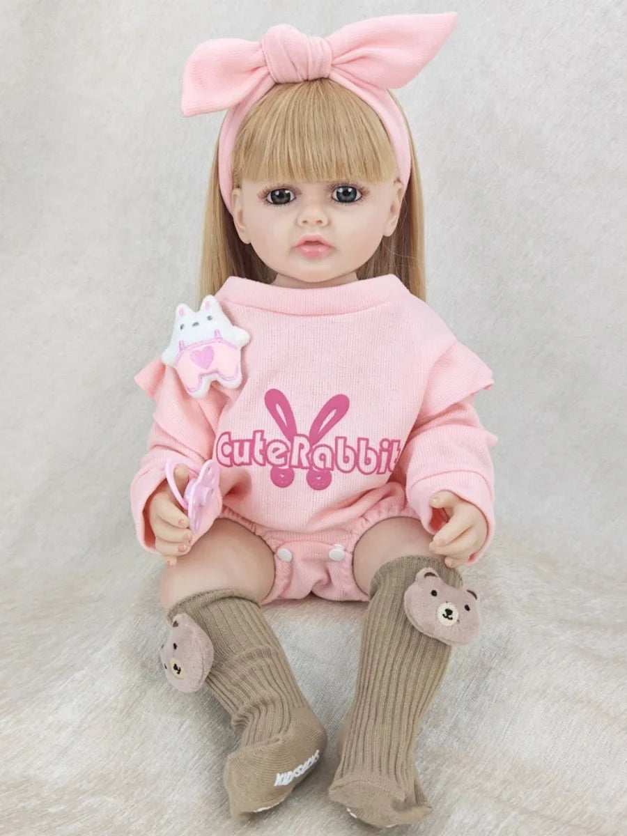 1pcs Pink Clothes Reborn Dolls 55cm 22inch Can Take Bath Simulating Baby Girl Full Vinyl Body Children's Birthday Gift