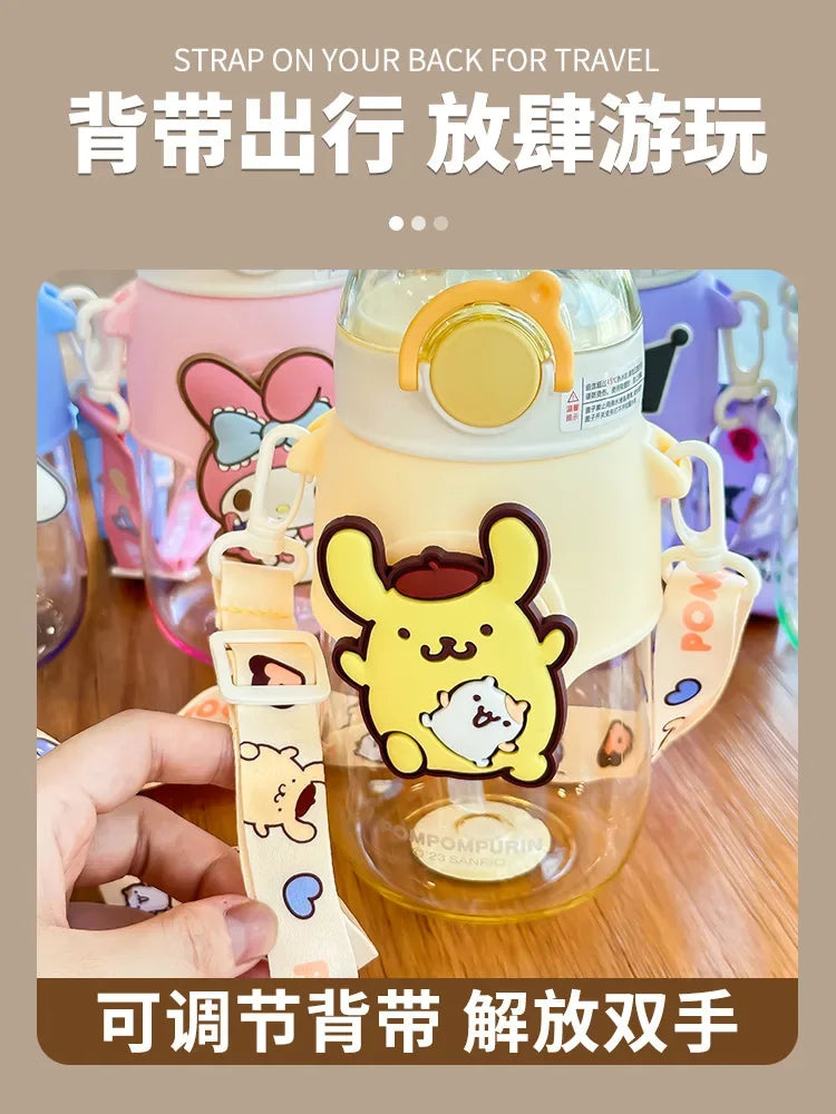 690ml Sanrio Large Capacity Water Bottle Cinnamoroll Kuromi My Melody Portable Straw Water Cup for Outdoor Sports Fitness