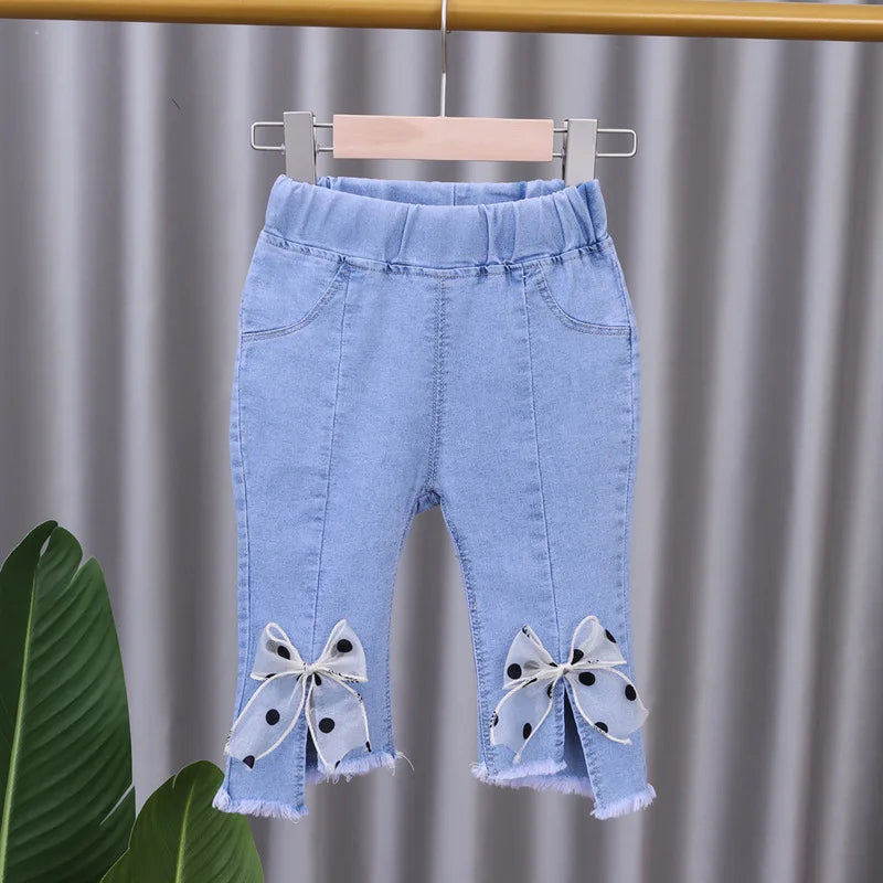 Girls Jeans 2023 New Summer Clothes Korean Loose Children's Denim Trousers Little Kids Casual Pants 1 2 3 4 5 Years