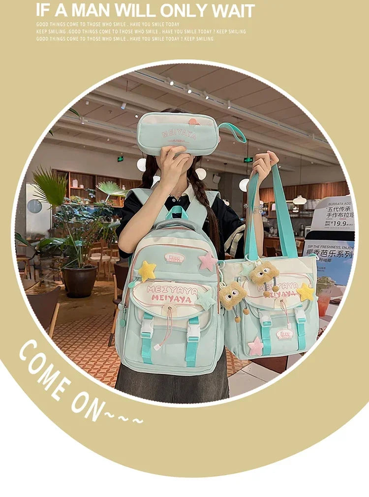 School Bags For Girls Japanese Style Kawaii For Large New Nylon Shoulder Bag Backpack School Set For Kinder Girl Kids Schoolbags