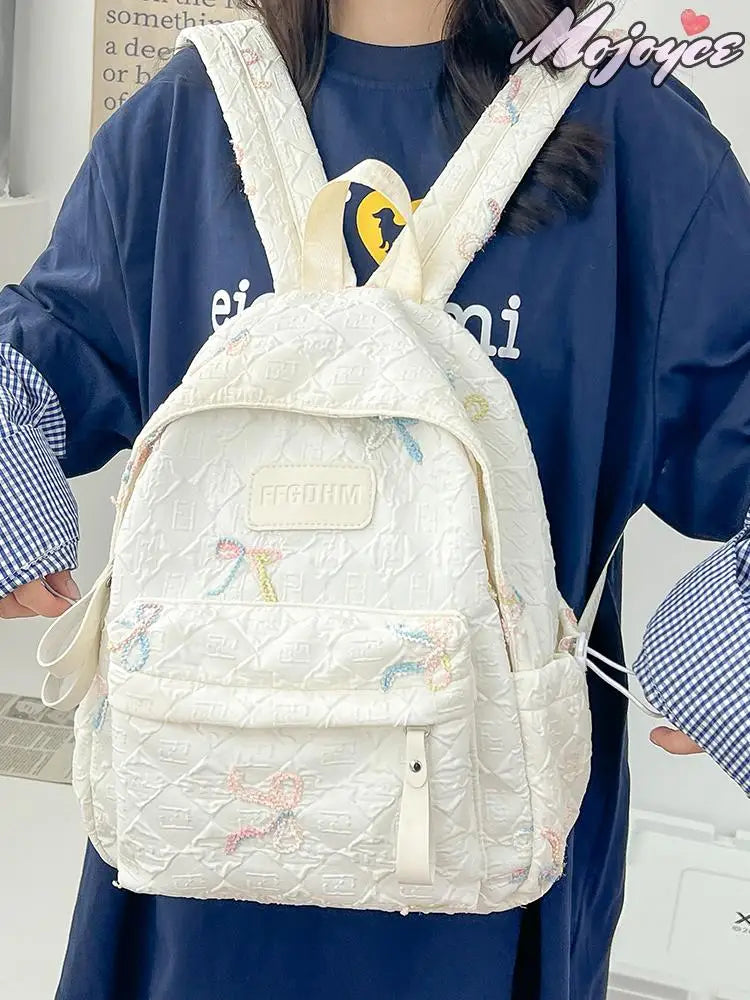 Sweet Backpacks For Girl Embroidery Bow Cute Mini Backpack INS Fashion School Backpack Kawaii Stylish Knapsack Feminina Backpack