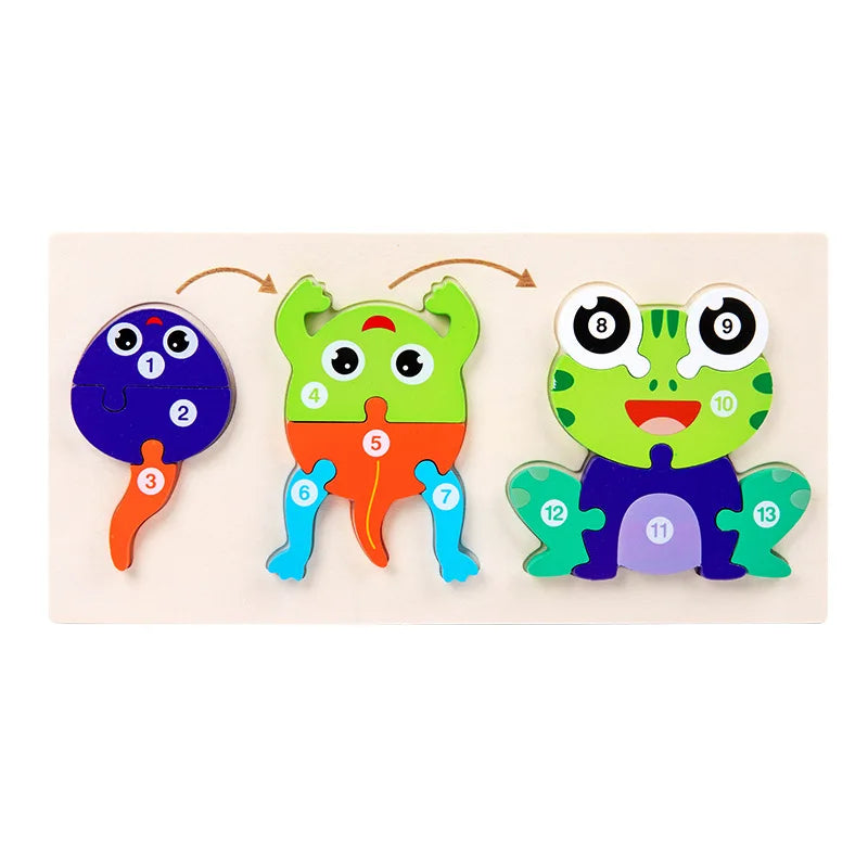 Wooden Animal Growth Puzzles For Toddlers,Cartoon Learning Educational Toys, Children's Early Education Toys