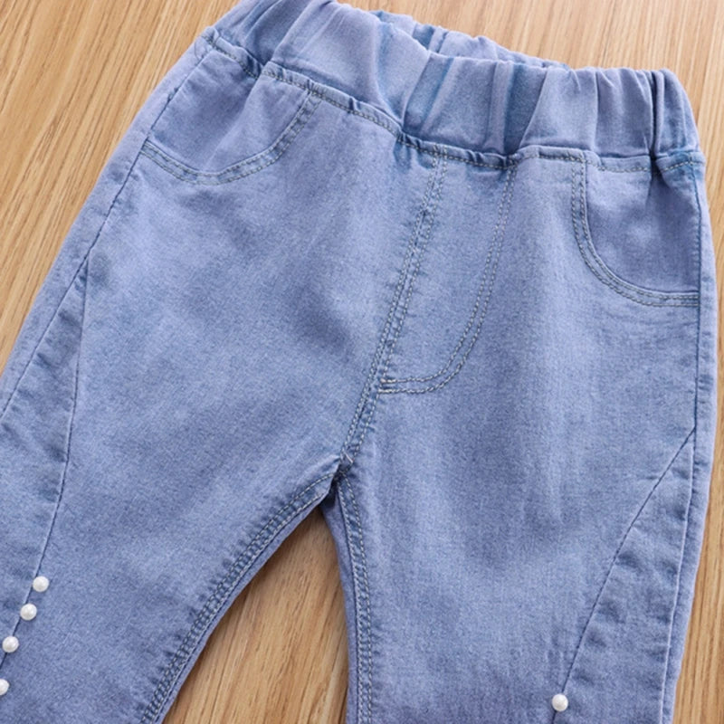 Kids Girls Children Jeans Autumn Spring Cute Bowknot Long Pants Fashion Casual Trousers Baby Girls Denim Pants