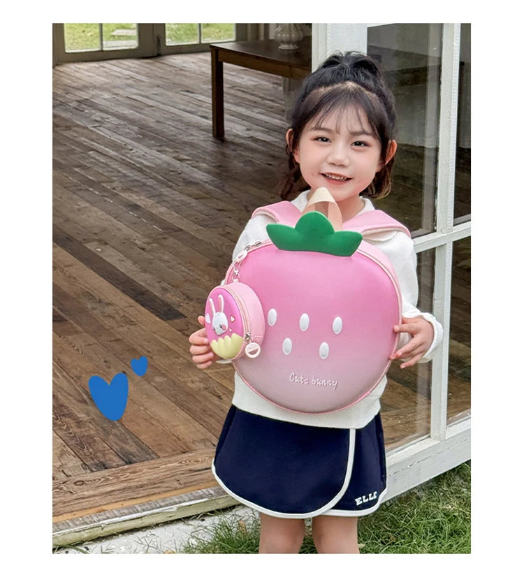 Cartoon Children Backpack 3D Strawberry Cute Toddler School Bags Fashionable New Outdoor Kids Eggshell Bag Accessories