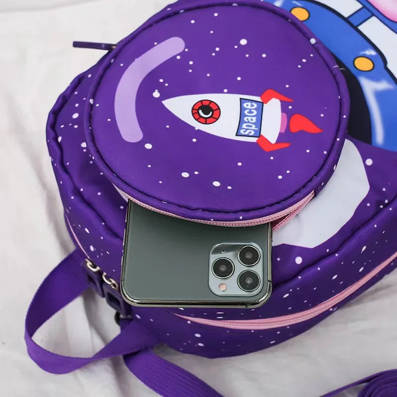 Kids Space Rocket Printed Children's Backpack Traction Rope Anti-lost Lightweight Kindergarten Schoolbag Early Education Bag
