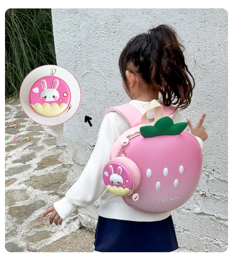 Cartoon Children Backpack 3D Strawberry Cute Toddler School Bags Fashionable New Outdoor Kids Eggshell Bag Accessories