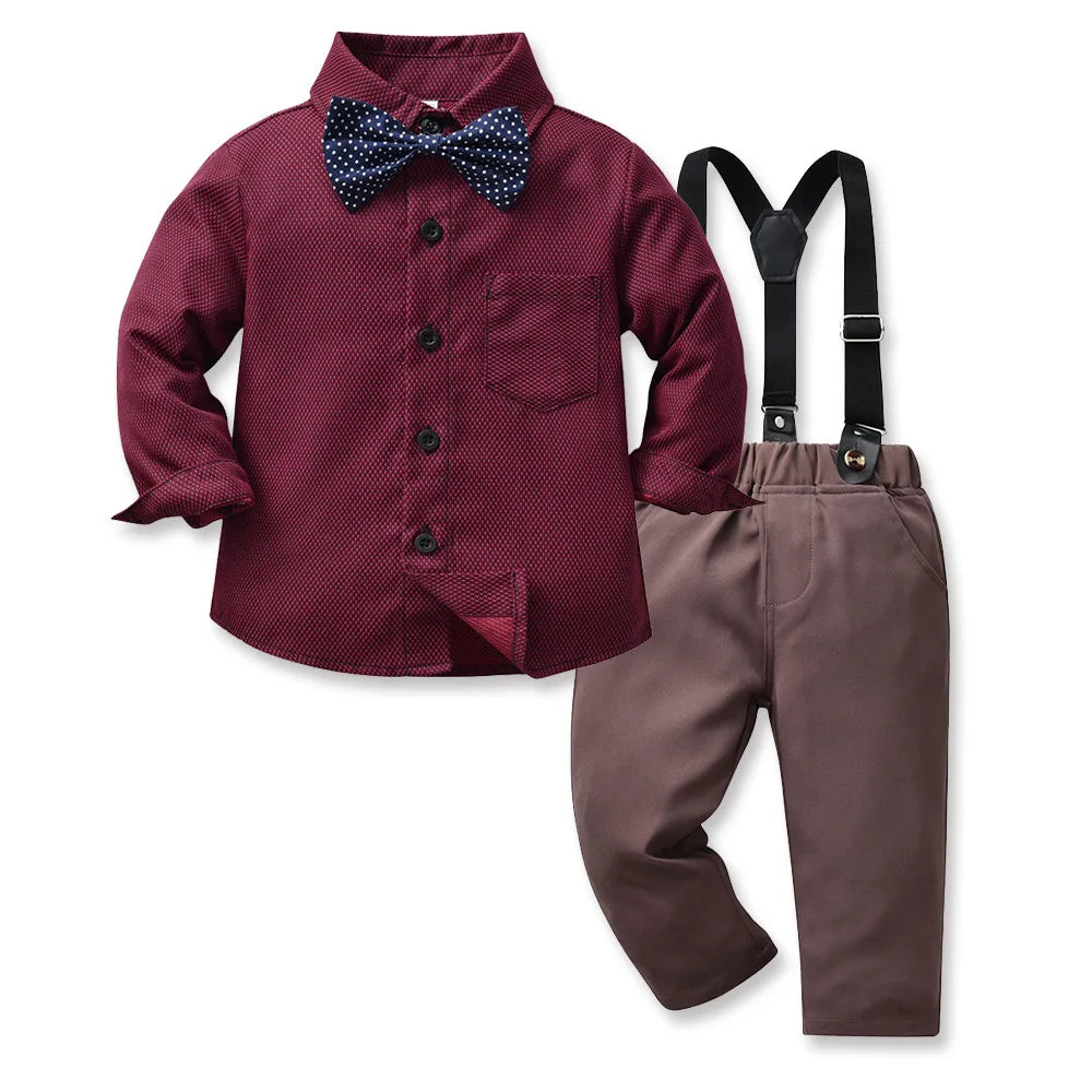 Baby Boys Party Dress Suit Cotton Long Sleeve With Shirt + Suspenders Pants 2PCS Outfits Kids Boys Gentleman Clothes Sets