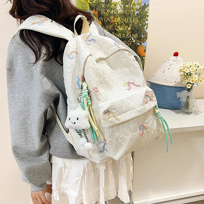 Versatile Junior High School Student Travel Laptop Backpack Cute Schoolbag Female Middle School Student Fashion Bowknot Backpack