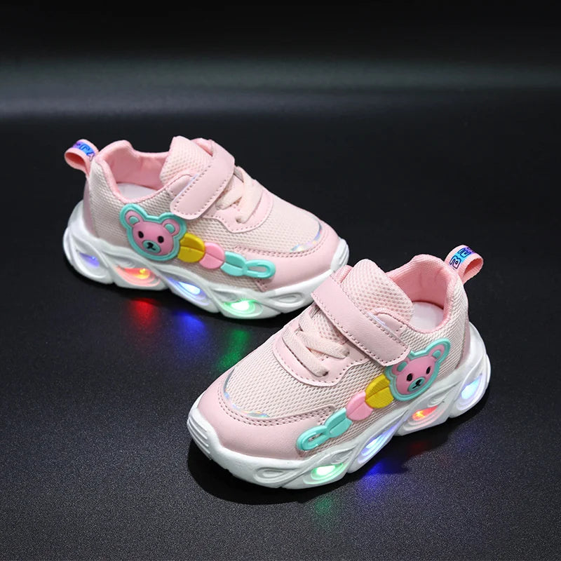 2023 Summer Children's Single Mesh Shoes Baby Soft Sole Walking Shoes LED Illuminated Hollow Breathable Board Shoes