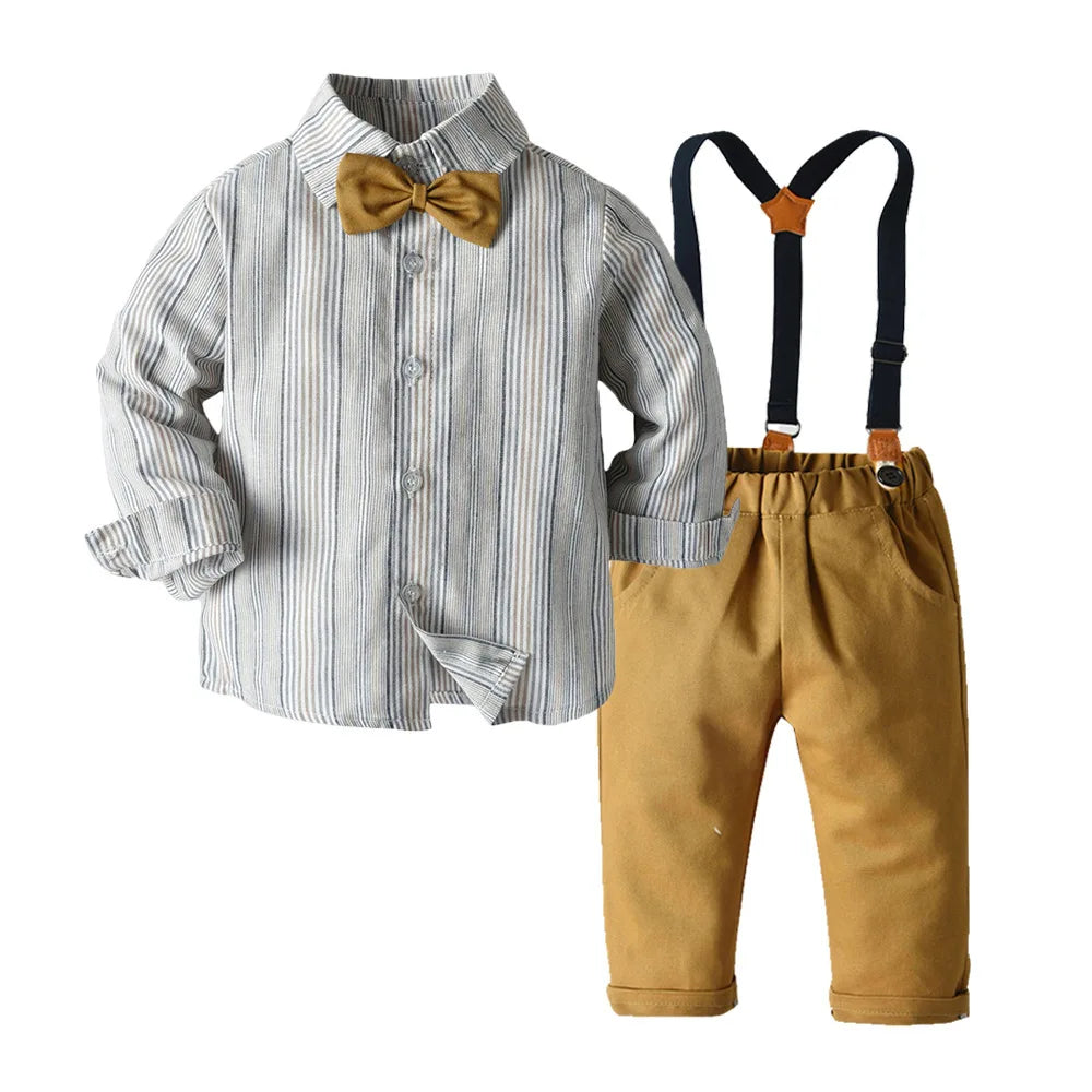 Baby Boys Party Dress Suit Cotton Long Sleeve With Shirt + Suspenders Pants 2PCS Outfits Kids Boys Gentleman Clothes Sets
