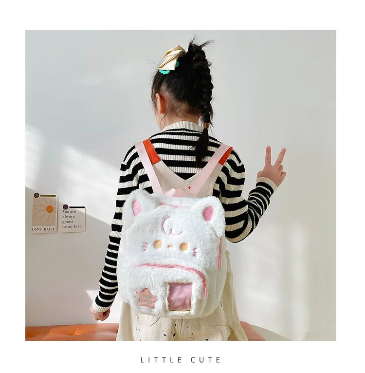 Cute Niche Backpack Girl School Student Sweet Girl Schoolbag Plush Puppy Cat Children's Backpack