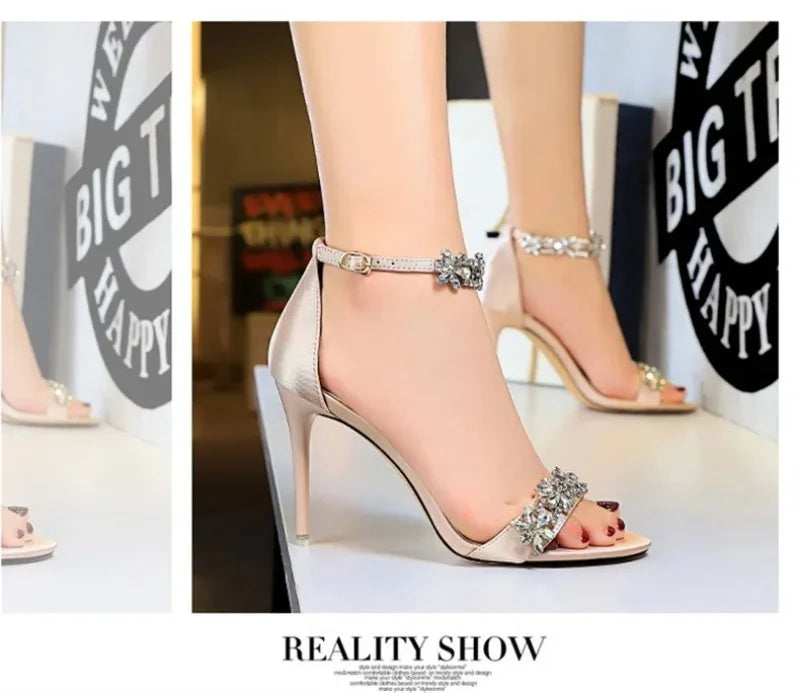 Fashion Designer Women's Shoes Luxury Rhinestone High Heeled Sandals for Woman Summer New Open Toe Casual Shoes Sandalias Mujer