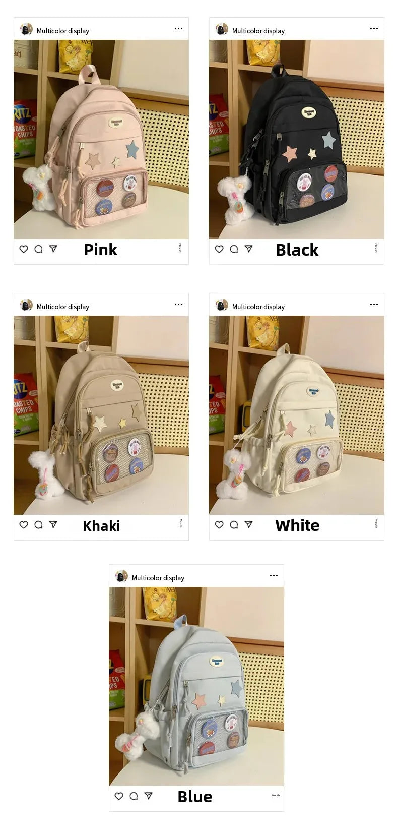 Casual Transparent Badge Large Capacity Commuter Backpack Suitable for Middle School Students Cute School Style Double Shoulder