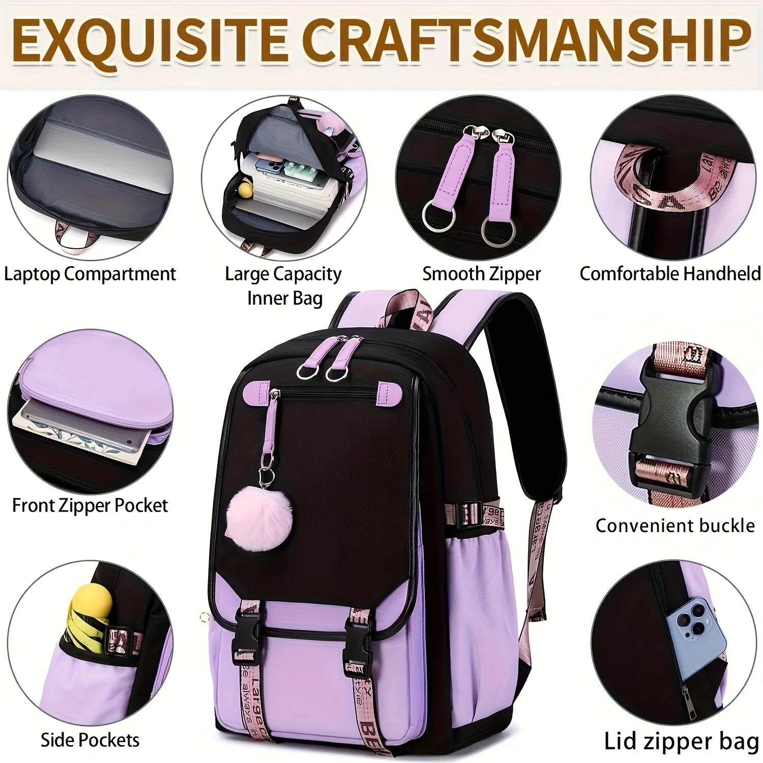 Kuromi Print Backpack, Student Daypack For Girl, Lightweight And Comfortable, Large Capacity Knapsack, Versatile Travel Backpack
