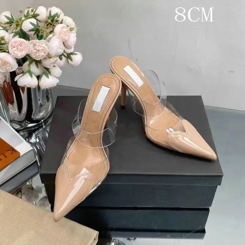 Colorful Heart-Shaped Transparent Sexy Patchwork Color Sandals Women Half-Toe Pointed