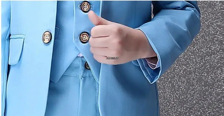 Flower Boys Blue Wedding Suit Kids Party Photograph Suit Teenager Birthday Tuxedo Dress Children Graduation Stage Show Costume