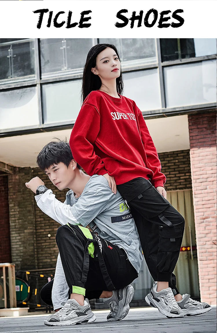 VIPOL Men's fashionable and versatile casual sports shoes, couple white sneakers, thick-soled height-increasing trendy shoes