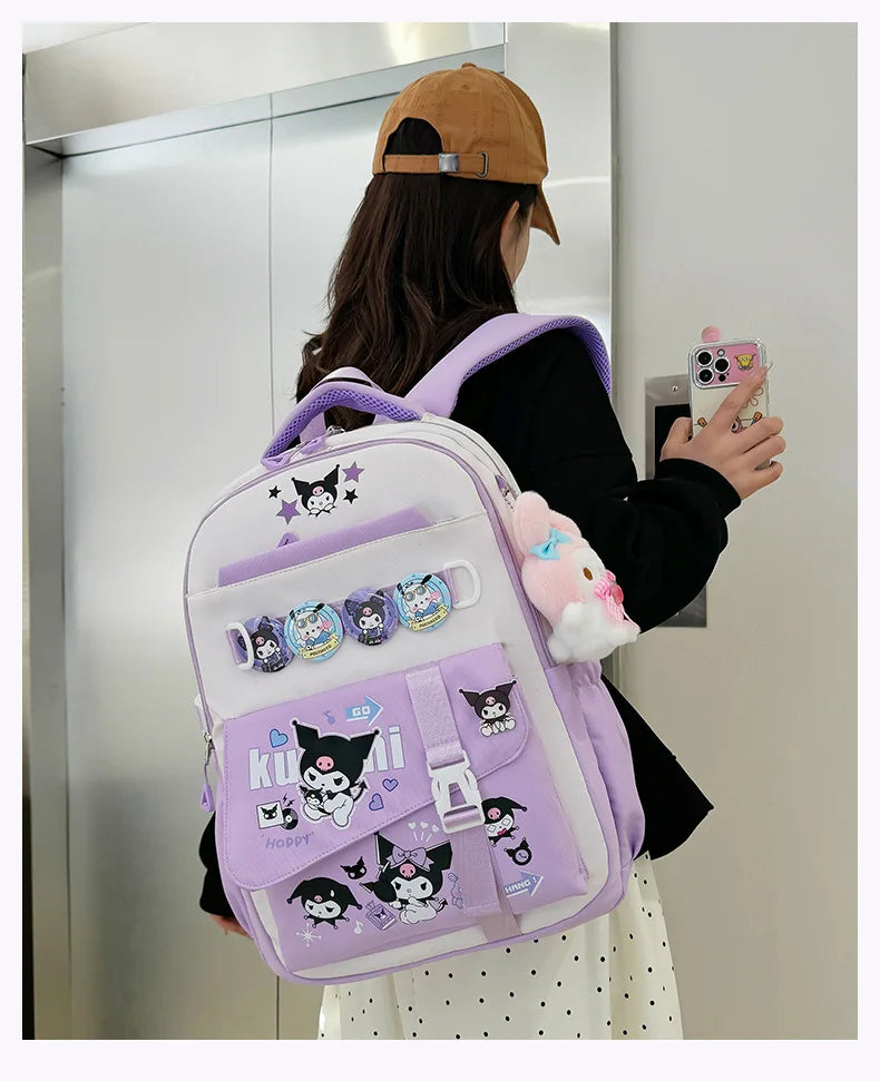 Cinnamoroll Backpack Badges Plush Pendant Casual Cute Cartoon Shoulder Bag Adjustable Shoulder Strap Ultralight Gear