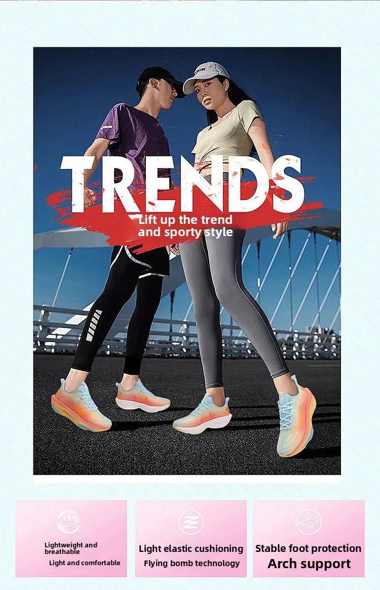 Unisex Breathable Mesh Running Shoes Lightweight Shock Absorption Carbon Plate Casual Versatile Sports Sneakers for Couples