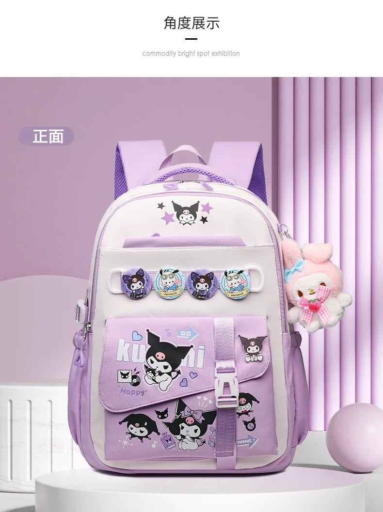 Cinnamoroll Backpack Badges Plush Pendant Casual Cute Cartoon Shoulder Bag Adjustable Shoulder Strap Ultralight Gear