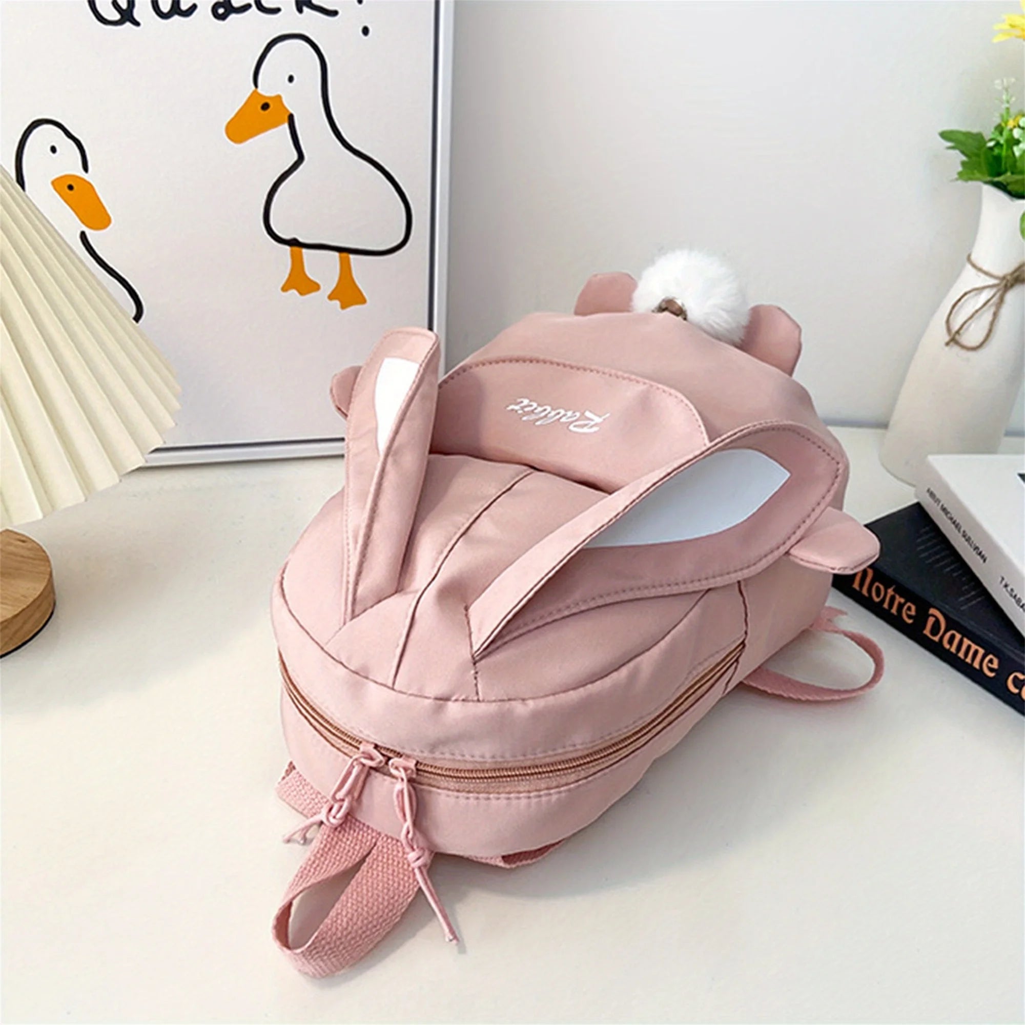 Girl Rabbit Ear Backpack Casual Schoolbag Waterproof Large Capacity School Backpack Smooth Zipper Solid Teens Travel and Gifts