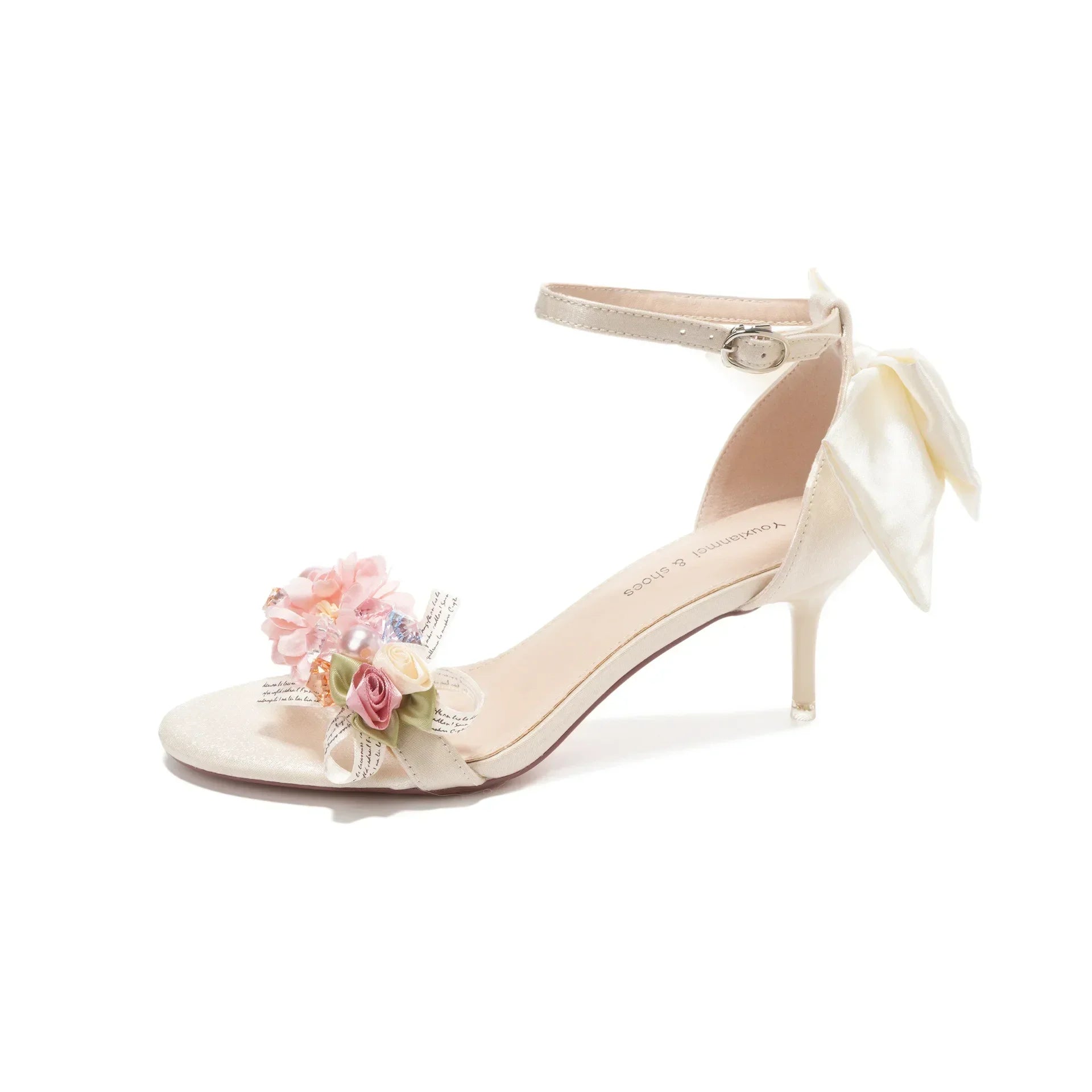 Summer Fashion Shoes Woman Pumps Open Toe Satin Flower Bow Buckle High Heels Ladies Sandals Women's Dress Wedding Party Shoes