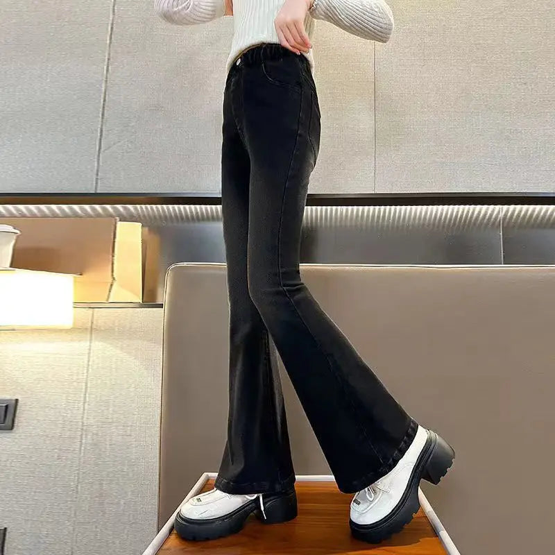 Kids Classic Vintage Blue Flared Jeans for Teens Girl Fashion Bootcut Denim Pants Tweens Child Casual Boot Cut Jeans Trousers