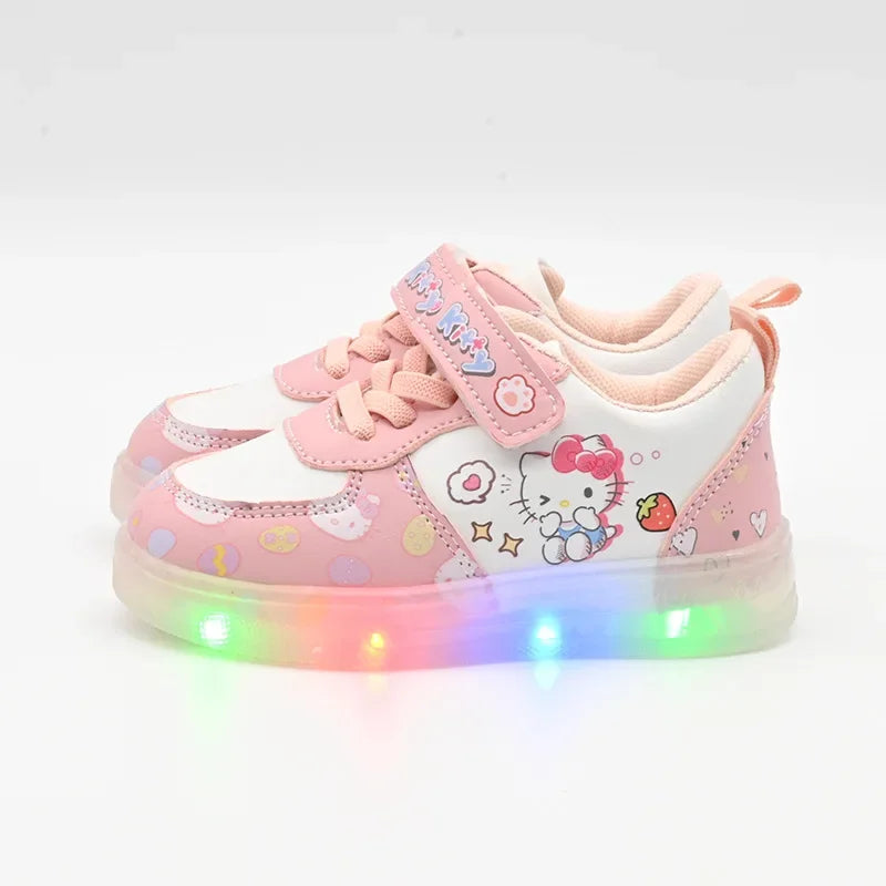Children's Led Light Shoes Fashion Hello Kitty Girls Sneakers Cute Cartton Casual Shoes Breathable Kids Sport Shoes Gift