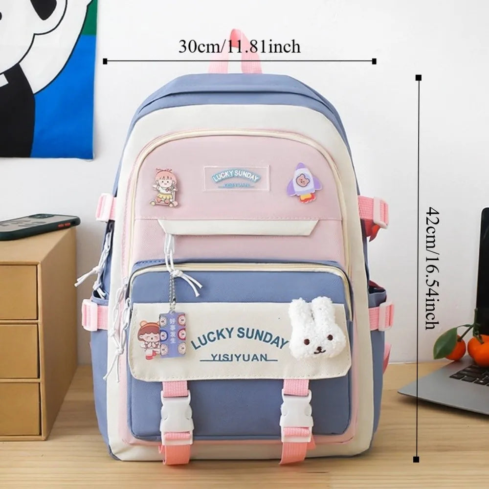 5 Pcs Cute Large Capacity Backpack Set Multifunctional Breathable Student Schoolbag Buckle Coin Purse School