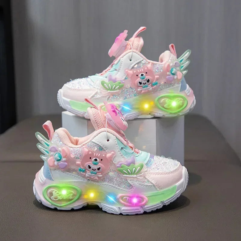 Sanrio Kawaii Kuromi Casual Shoes Baby Girls Children's Led Light Sneakers Cartoon Spring New Nonslip Sports Shoes Luminous Shoe