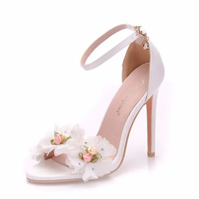 Large Size Sexy High Heel Sandals White Floral Stiletto Peep-toe Roman Sandals Women High Heel White
