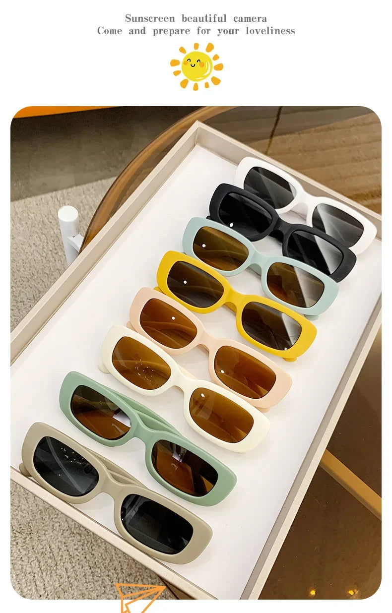 New Trend Children's Fashion Sunglasses Travel Summer Beach Outdoor UV400 Shades Retro Baby Girl Boy Small Rectangular Eyewear