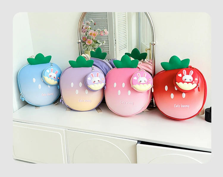 Cartoon Children Backpack 3D Strawberry Cute Toddler School Bags Fashionable New Outdoor Kids Eggshell Bag Accessories