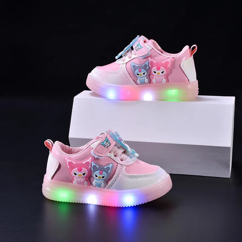 New Cartoon Kuromi Light Up Kids Sneakers Spring Autumn Fashion LED Shoes Big Electronic Vibration Children Casual Shoes