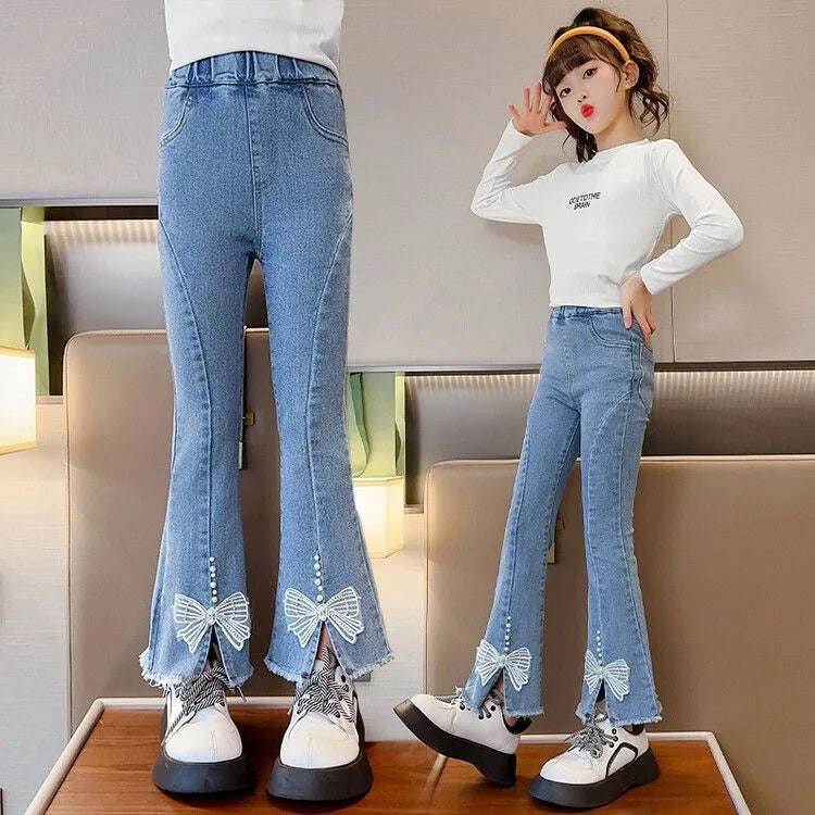 Baby Girls Jeans Children's Clothing Kids Clothes Casual Streetwear Vintage Denim Bell Bottoms Cute Kids Pants Cowboy